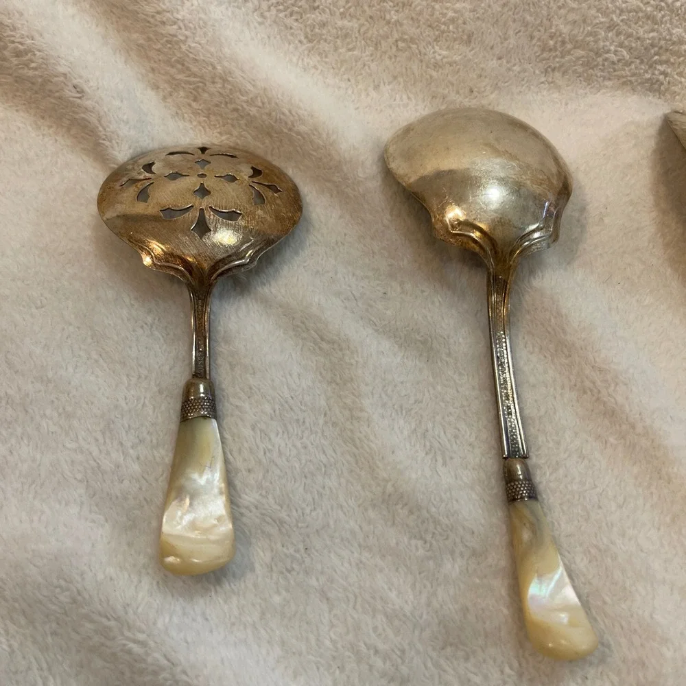 Continental Mfg Co NY Mother of Pearl Sterling Silver Plated Serving Set